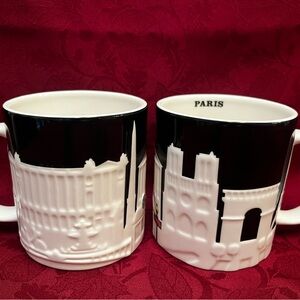 PAIR of Starbucks Paris Themed Black and White Mugs